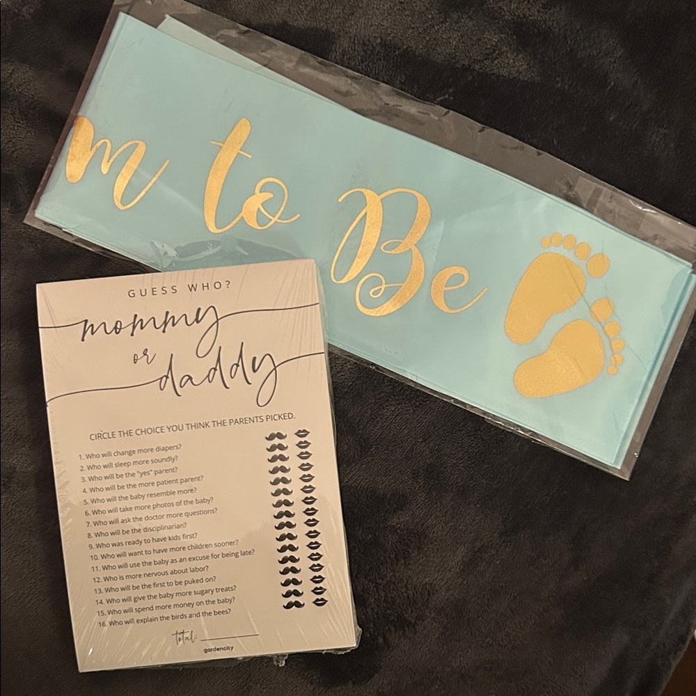 Blue and Gold Mommy to Be Sash & Parent-to-be Games!